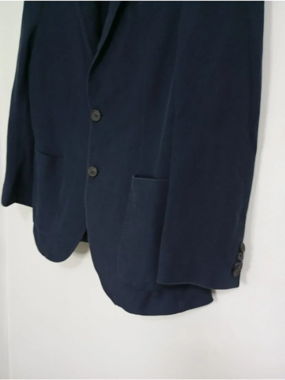 Massimo Dutti Men's Navy Blue Cotton Blazer With Notch Lapel & Button Closure